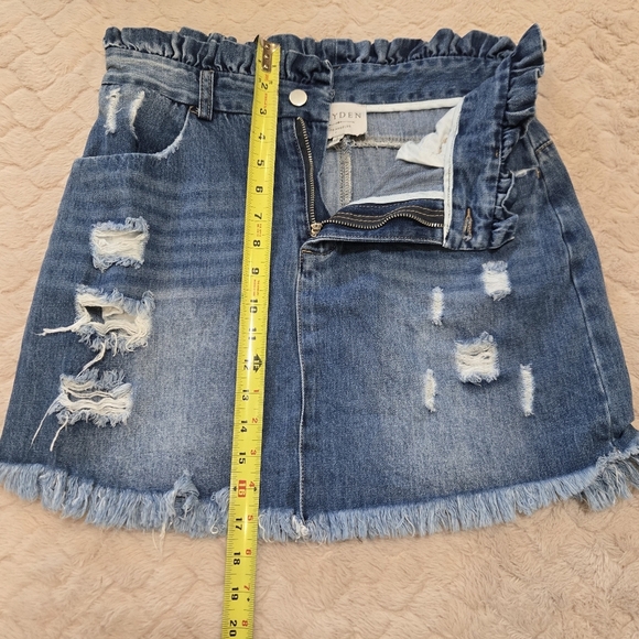 Hayden Los Angeles Denim Paper Bag Frayed Skirt, Size Large - Picture 4 of 6